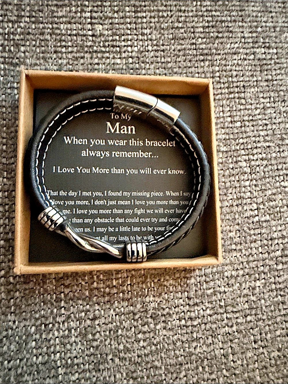 To My Man Infinity Leather Bracelet Men's Black & Silver